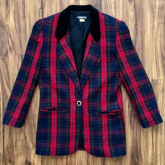 Vintage Plaid Blazer with Velvet Collar - Picture 5 of 7
